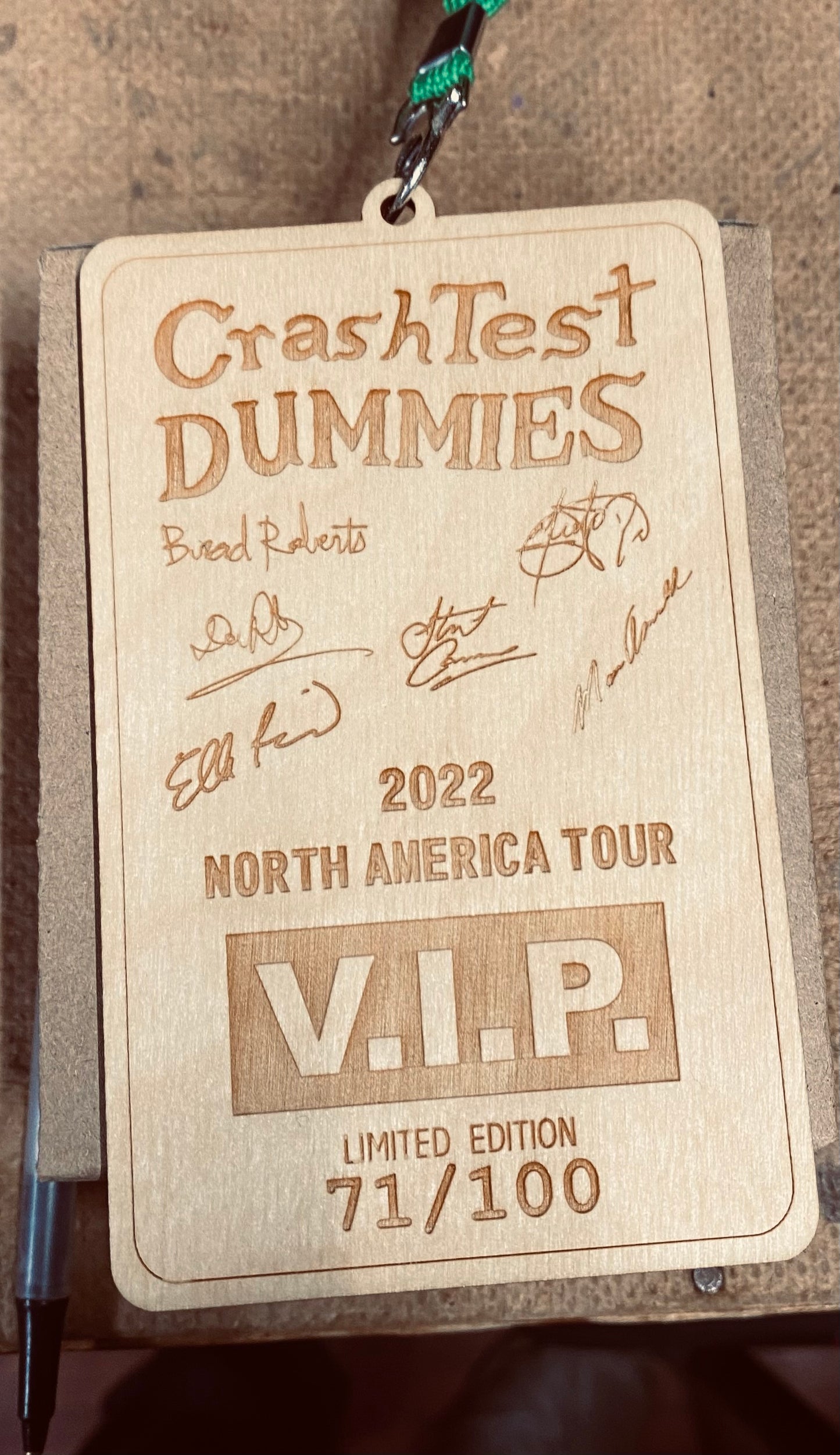 2022 Numbered Limited Edition Wooden Tour Credential with Tour Dates on Back