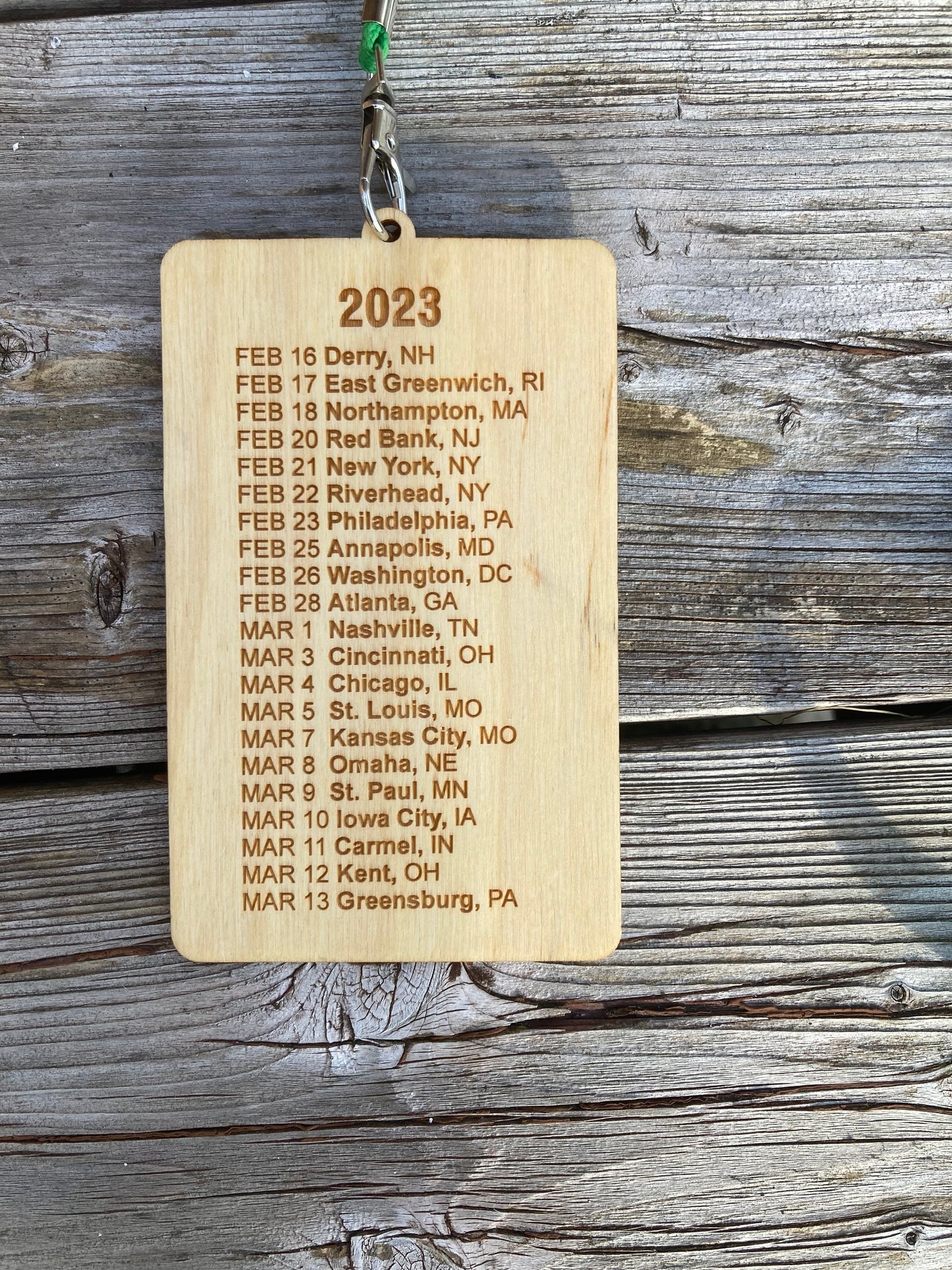 2023 Numbered Limited Edition Wooden Tour Credential with Tour Dates on Back