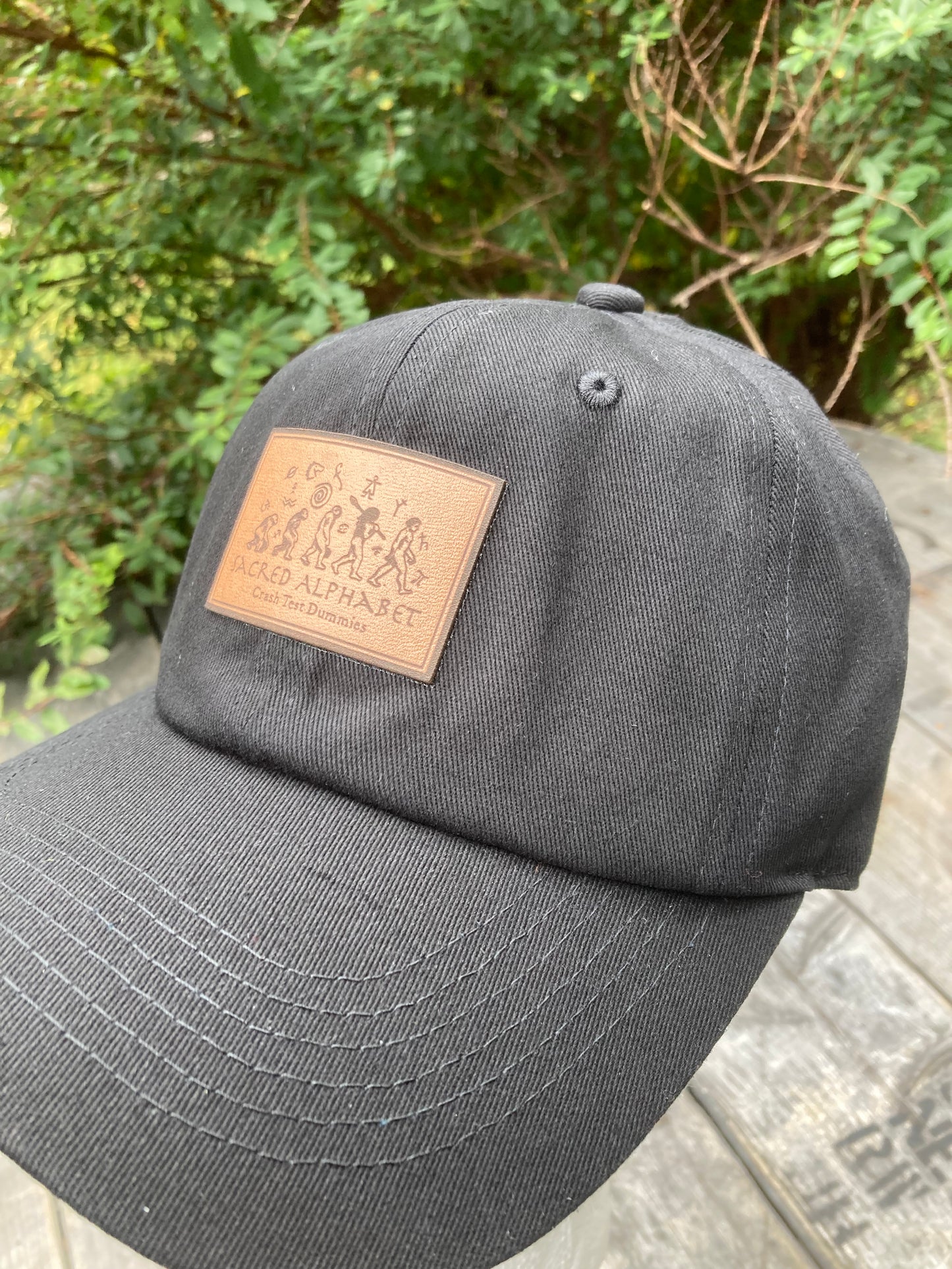 Sacred Alphabet Leather Patch Dad Hat (Black)