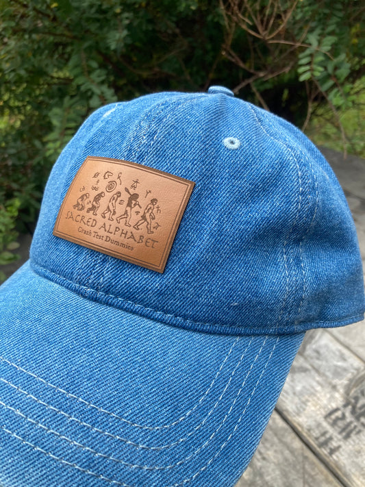 Sacred Alphabet Leather Patch Dad Hat (Blue Jean)