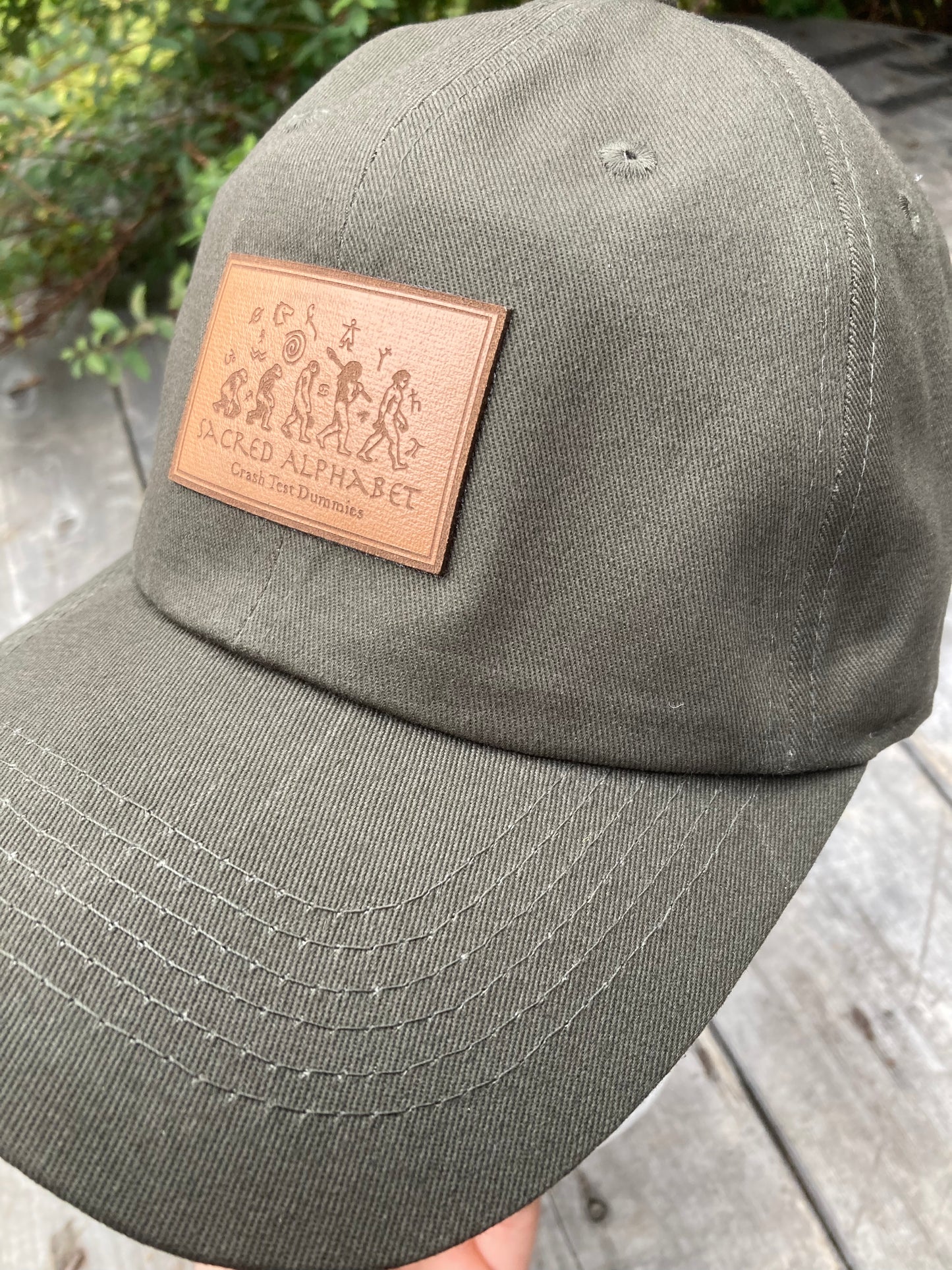 Sacred Alphabet Leather Patch Dad Hat (Olive)